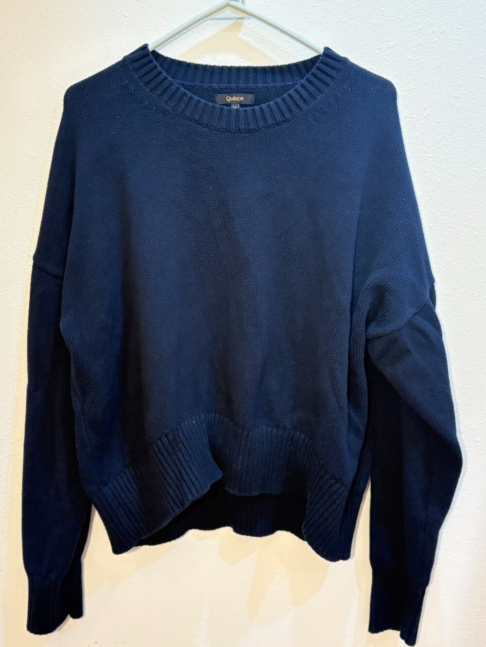 Quince 100% Organic Cotton Boyfriend Crew Sweater Navy Size M Relaxed Fit